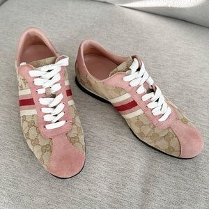 Gucci GG Canvas Pink Suede Monogram Sneakers